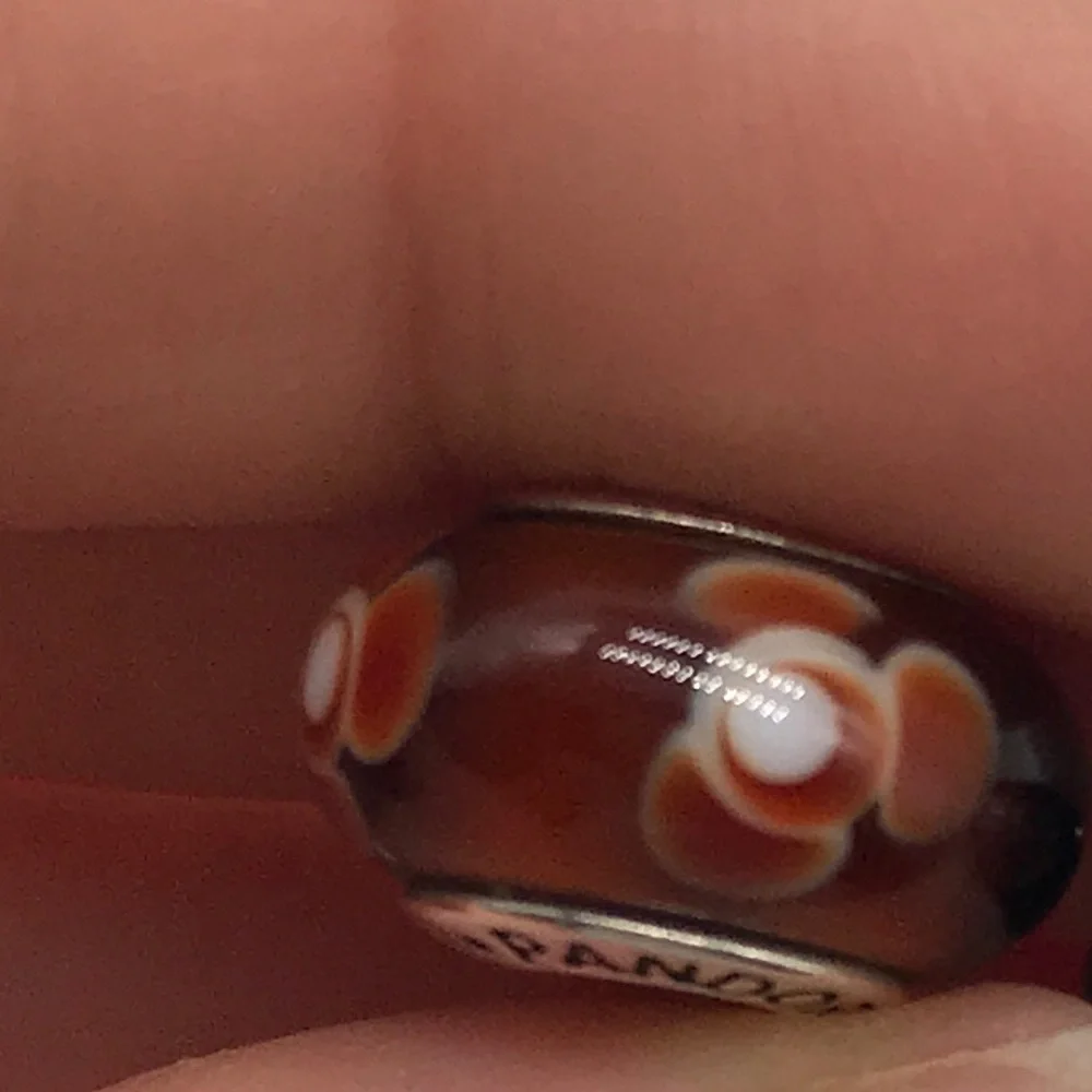 Pandora Dark Red Orange Floral Flower Murano Glass Charm